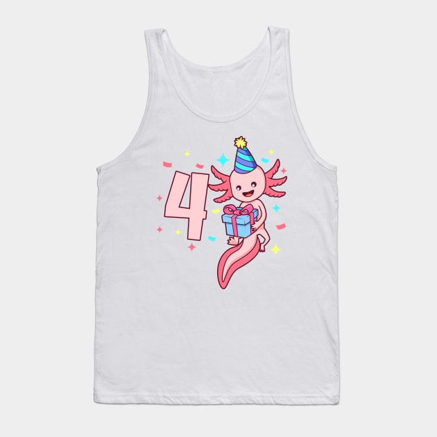 I am 4 with axolotl - girl birthday 4 years old Tank Top by Modern Medieval Design